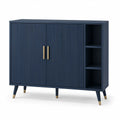 Aparador Alto Retangular em MDF Azul-Escuro e Dourado com 2 Portas e Nichos, 120 x 40 x 105 cm