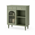 Aparador Retangular em MDF Verde-sálvia com Vidro Canelado Fumado, 80 x 40 x 100 cm