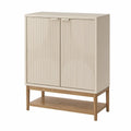 Aparador Alto de 2 Portas 80 x 40 x 120 cm em MDF e Madeira Maciça Bege-claro e Natural