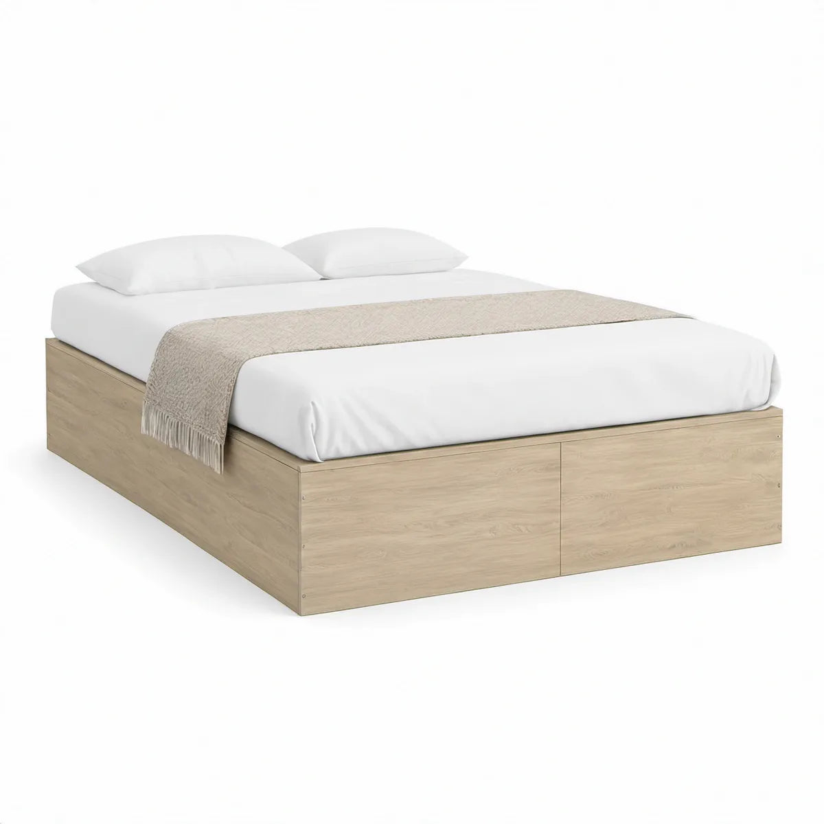 Cama com Arrumação em Carvalho Claro para Colchão 160 x 200 cm