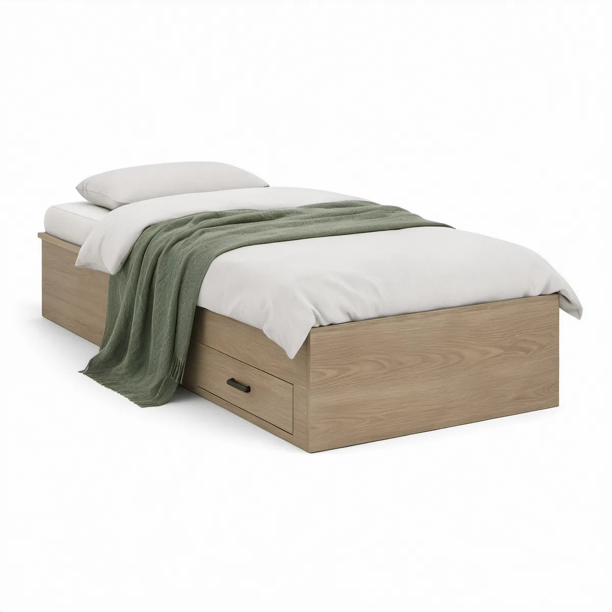 Cama Individual com Gaveta Integrada 90 x 190 cm em MDF Melamínico Carvalho Claro