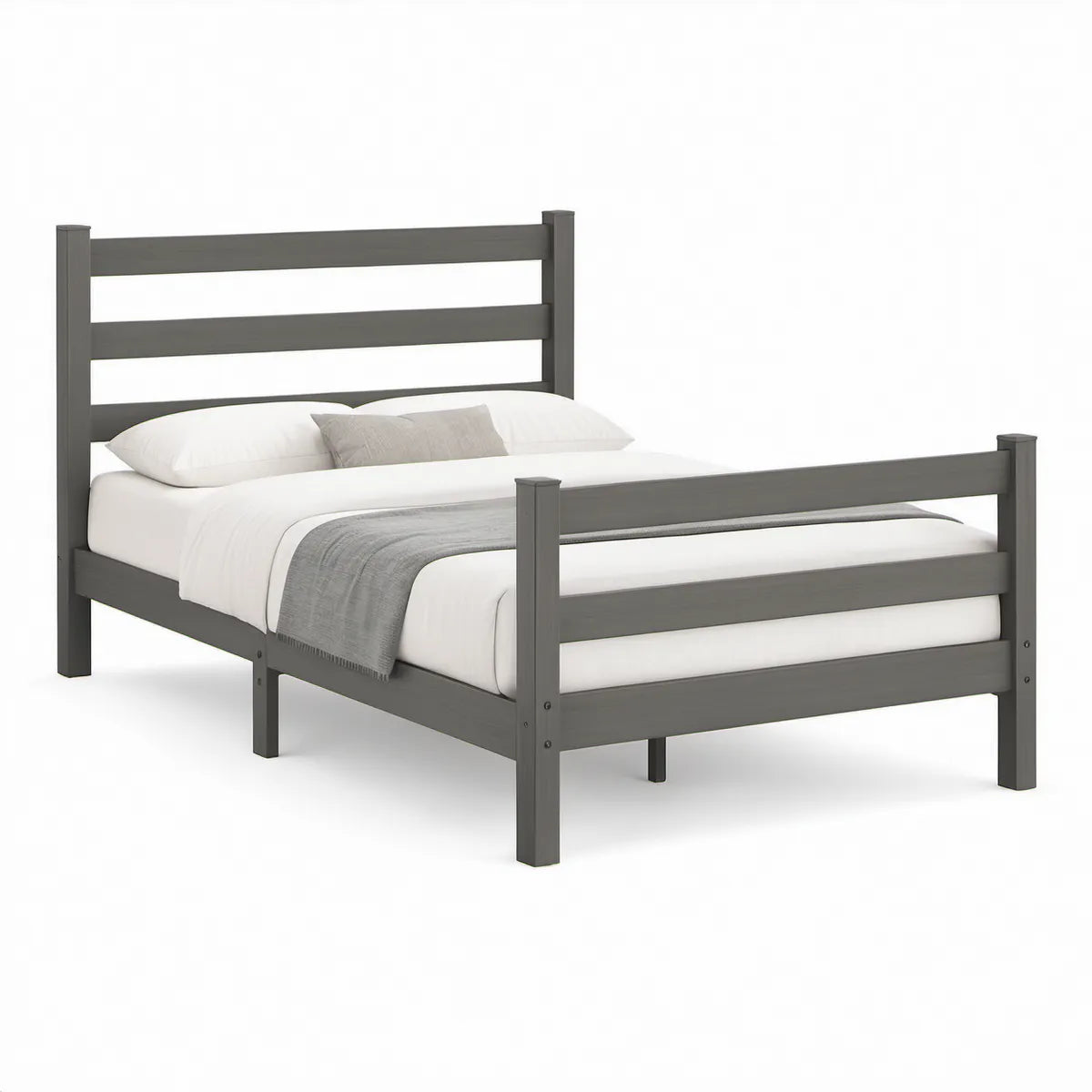 Cama de Casal em Pinho Maciço Cinzento-Escuro para Colchão 140 x 190 cm