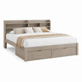 Cama de Casal com Arrumação, Cabeceira com Prateleiras e 2 Gavetas 160 x 200 cm em Carvalho Cinzento