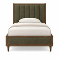 Cama de Casal 140 x 200 cm em MDF Folheado a Nogueira e Poliéster Verde-Azeitona