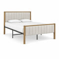 Cama de Casal 160 x 200 cm em Madeira Maciça, Aço e Poliéster Bege