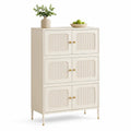 Aparador em MDF Creme e Dourado com 6 Portas, 80 x 35 x 120 cm