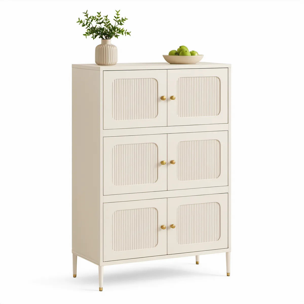 Aparador em MDF Creme e Dourado com 6 Portas, 80 x 35 x 120 cm