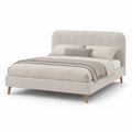 Cama de Casal Estofada Bege para Colchão 160 x 200 cm com Cabeceira Curva