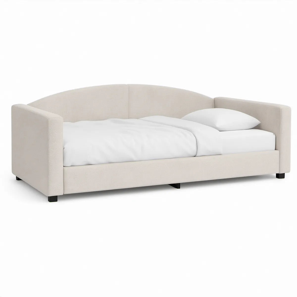 Cama individual juvenil com proteções laterais curvas em poliéster creme, 90 x 200 cm